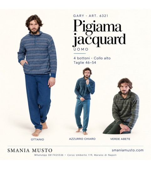 Pigiama uomo Gary 6321 jacquard collo alto con 4 bottoni