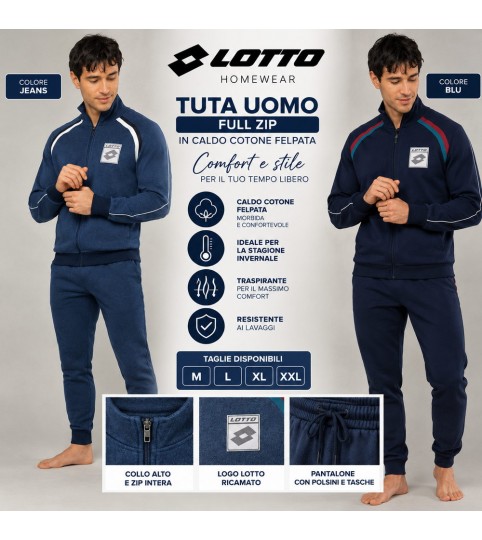 TUTA UOMO LA2038 FELPA FULLZIP LOTTO