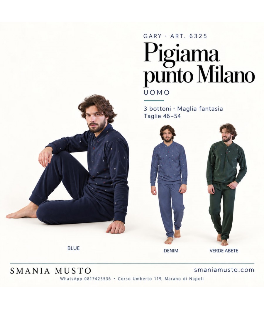Pigiama uomo Gary 6325 in punto Milano con 3 bottoni - varianti colore