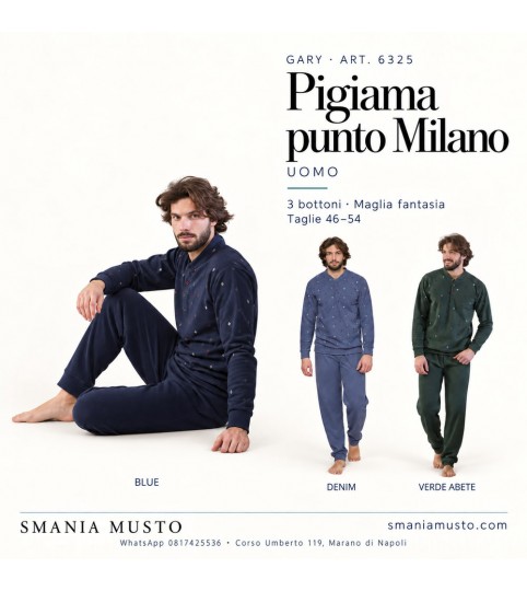 Pigiama uomo Gary 6325 in punto Milano con 3 bottoni