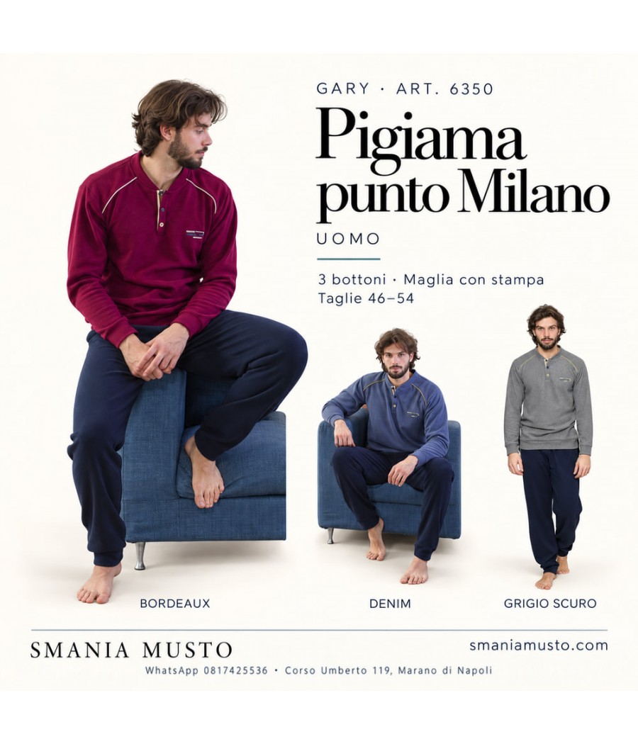 Pigiama uomo Gary 6350 in punto Milano con 3 bottoni