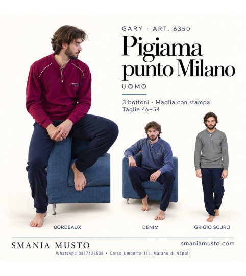 Pigiama uomo Gary 6350 in punto Milano con 3 bottoni