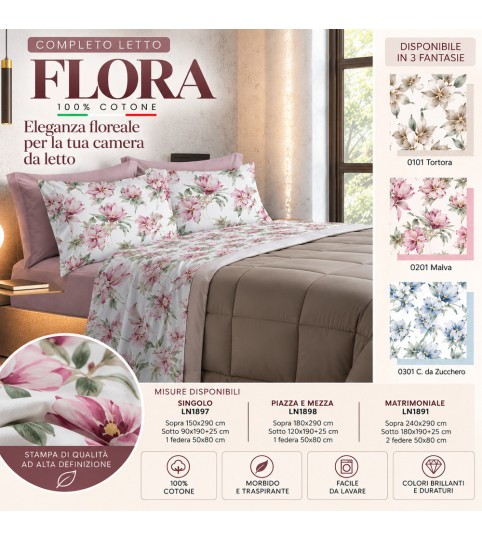 COMPLETO LENZUOLA 2 POSTI FLORA COT/100% L.O.