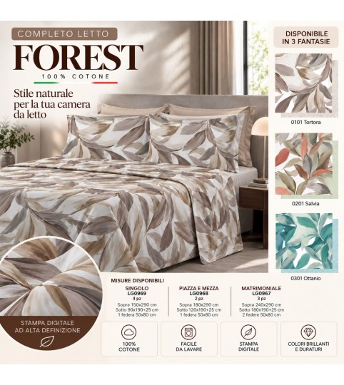 COMPLETO LENZUOLA 2 POSTI FOREST COT/100% L.O