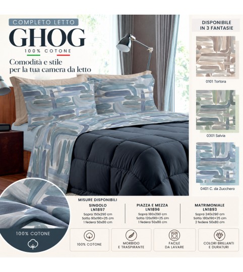 COMPLETO LENZUOLA 2 POSTI GHOG COT/100% L.O.