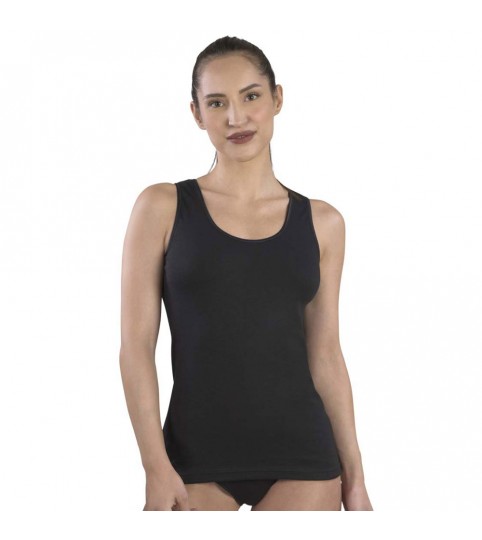 CANOTTA DONNA MMDF291N   NERO SPALLA LARGA INTERLOCK MABRAT