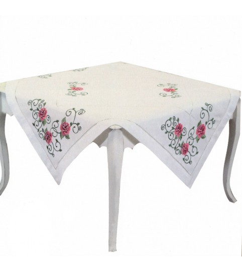 CENTROTAVOLA ROSE 90X90 SCATOLO RICAMATO PREZIOSA